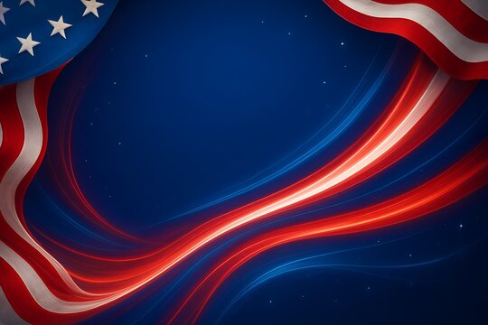 American flag background with red and blue light trails for independence day