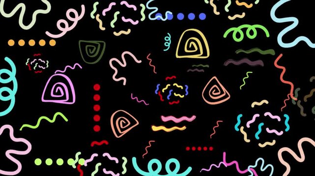 Vibrant Abstract Squiggles and Spirals Forming a Playful Motion Video Background Pattern, Perfect for Contemporary Content