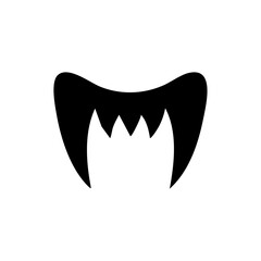 Minimalist black vector of vampire fangs, representing danger, seduction, and Halloween horror.
