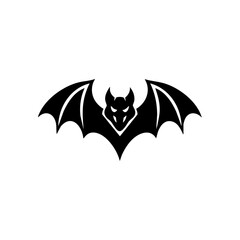 Minimalist black vector of a vampire bat with spread wings, perfect for horror or Halloween-themed designs.
