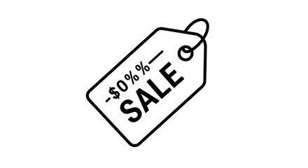 Black and white sale tag with percentage discount icon.