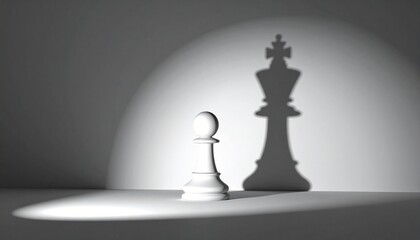 A White Chess Pawn Casting a Shadow of a Queen, Symbolizing Potential, Promotion, and Inner Power