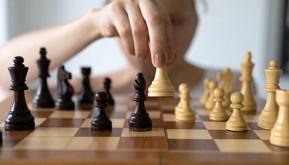 hand holding chess board, playing the chess for international chess game