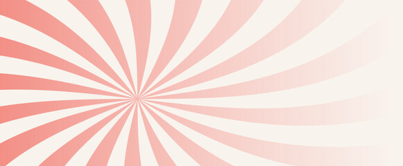 Swirl Groovy Starburst. Abstract vintage Gradient background pattern in Warm Tone with radial rays. Vector illustration. Simple spiral Horizontal wallpaper for posters, banners, web templates. Not AI