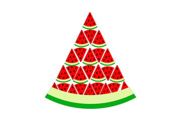 Vector illustration of watermelons arranged in a triangle. Isolated on a white background.