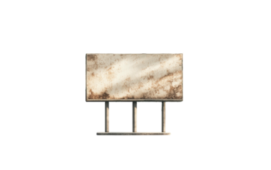 Weathered, blank rectangular sign on three posts
