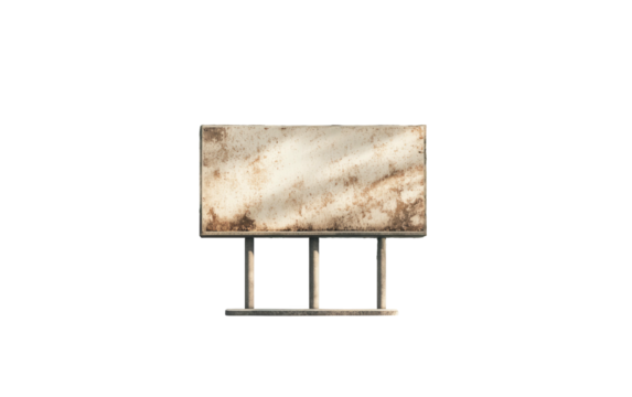 Weathered, blank rectangular sign on three posts