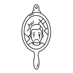 Sad Person Reflected in a Broken Mirror.