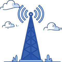 Wireless network communication tower icon with   wi-fi signal waves vector illustration for internet and mobile technology design.