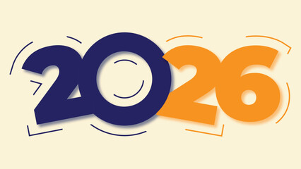 Celebration New Year's Eve. Best design of 2026 orange and dark blue color combination, Happy New Year 2026 greeting card design, Best 4k design of 2026.