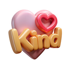 3D kind word with love hearts illustration