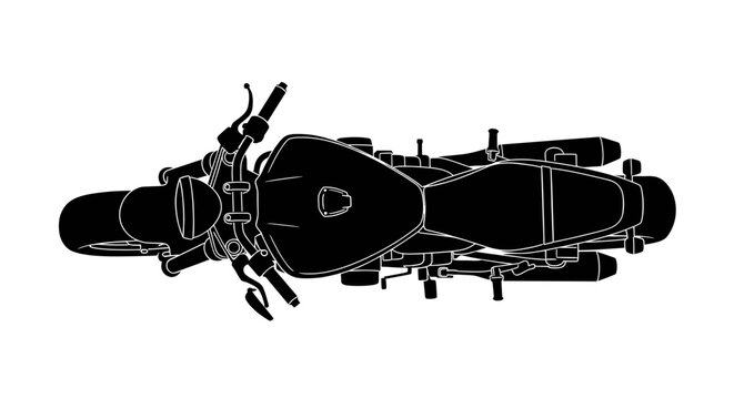 Top-down silhouette of a classic motorcycle against a white background, showcasing its iconic design and form.