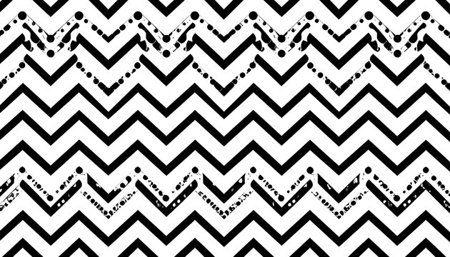 A monochromatic chevron pattern on white, featuring alternating zig-zag lines. Some of the upper zig-zag lines are adorned with dotted textures