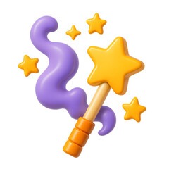 3D Magic wand with glowing stars and purple mist