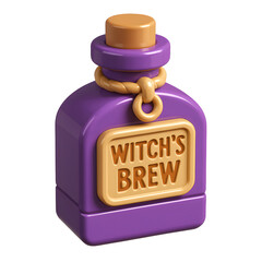 3D Purple potion bottle labeled “Witch’s Brew”