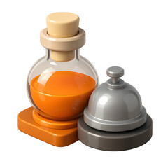 3D Silver bell beside a potion bottle