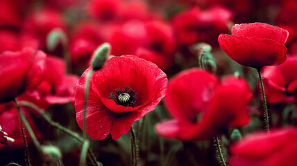 Obraz premium The poppy field. Red poppies. Memorial Day.