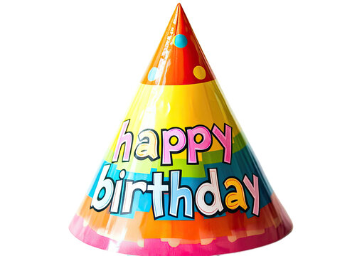 Birthday hat with bright colors and "Happy Birthday" text on black