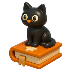 3D Black cat sitting on a spell book