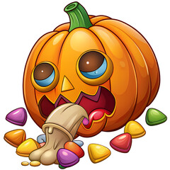 Jack o lantern that ate too much candy cartoon