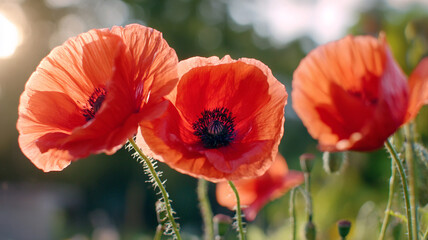 Obraz premium A field of wild Red poppies. Memorial Day.