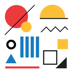 Abstract geometric shapes composition with bold colors and lines