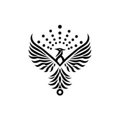 Black phoenix with wings spread and dots above