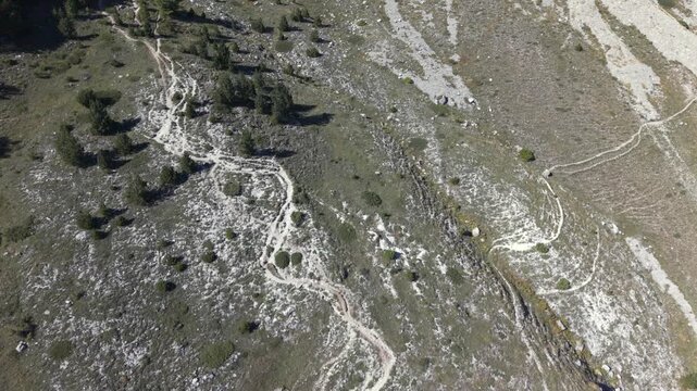 A hike day to the Albanian Mountains up to the border of Montenegro follow by a drone during Autumn or late summer season