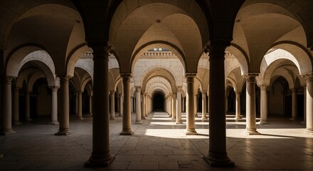 Obraz premium Sunlit Arches and Columns in a Historic Cloister.