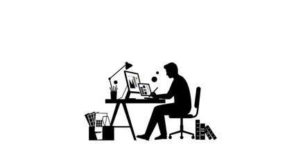 Creative designer working on a digital project with a pen and computer creating stunning visuals in a modern workspace with books and tools