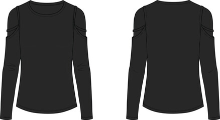 top women cold shoulder long sleeve round neckline cutout fitted curved hem apparel garment clothing fashion textile template vector sketch illustration design pattern stylish modern chic wardrobe pro