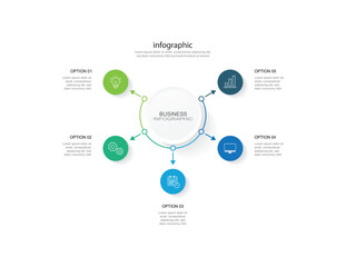 5 step business infographic template for presentation and marketing.
