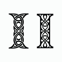 Decorative Letter I Ornamental Celtic Typography Pattern Vector Illustration