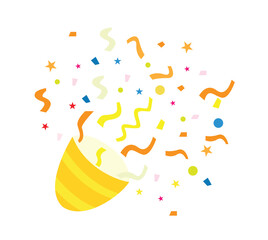 Colorful Confetti Explosion from a Party Popper on a White Background