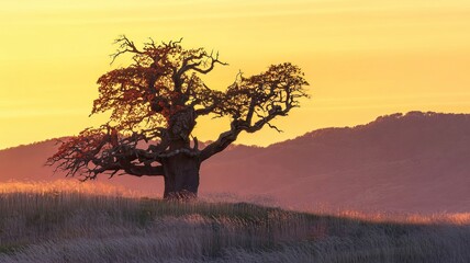 The Timeless Beauty of a Lone Tree Against the Warm Horizon