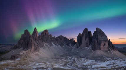 Shimmering Northern Lights Painting the Sky Above Snow-Capped Summits