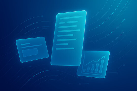 Futuristic blue gradient banner with floating digital panels