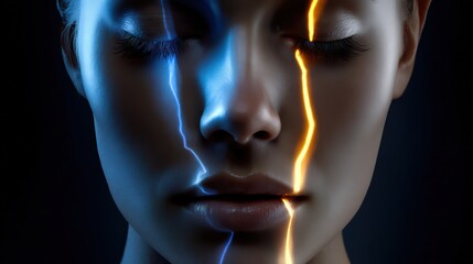 Obraz premium Abstract Female Portrait with Electric Light Lines on Face