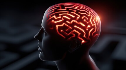 Glowing Maze Pattern Inside Human Brain Concept