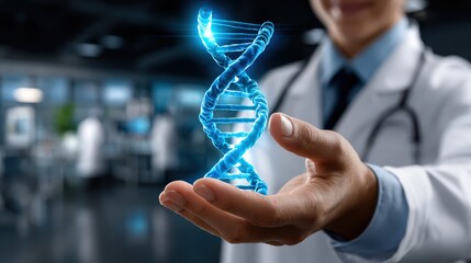 Doctor Holding Digital DNA Helix in Hand