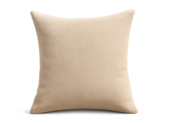 Soft beige fabric pillow with minimal modern design on white background