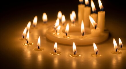 Warm Glow of Multiple Candles Illuminating a Dark Room.