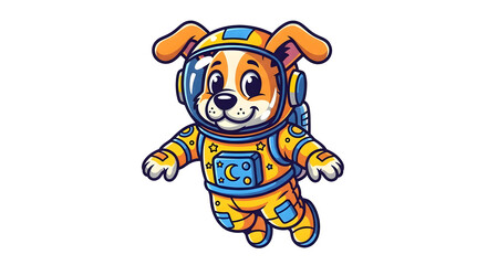 Obraz premium Adorable cartoon dog astronaut floating joyfully through space, ready for cosmic adventures and interstellar exploration.