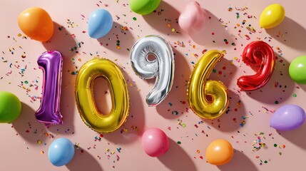Bright Party Scene with Colorful Balloons and Number 10969
