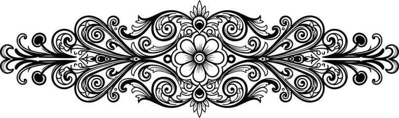 Fototapeta premium Ornate Vintage Floral Design, Decorative Flourish with Swirls and Leaves, Black and White