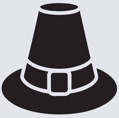 pilgrim hat holiday icon silhouette vector art illustration, black top hat