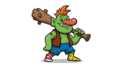 Friendly green troll character with a club, ready for adventure and fantasy storytelling