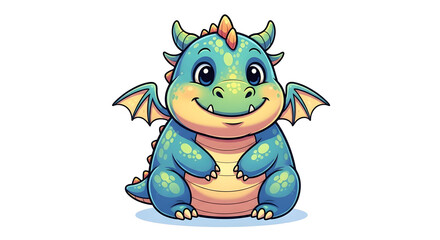 Fototapeta premium Adorable cartoon dragon character with big eyes and a friendly smile, perfect for children's books and fantasy themes