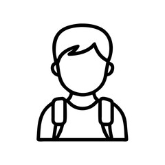 Simple line drawing of a student with a backpack