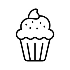 Line art illustration of a cupcake with sprinkles